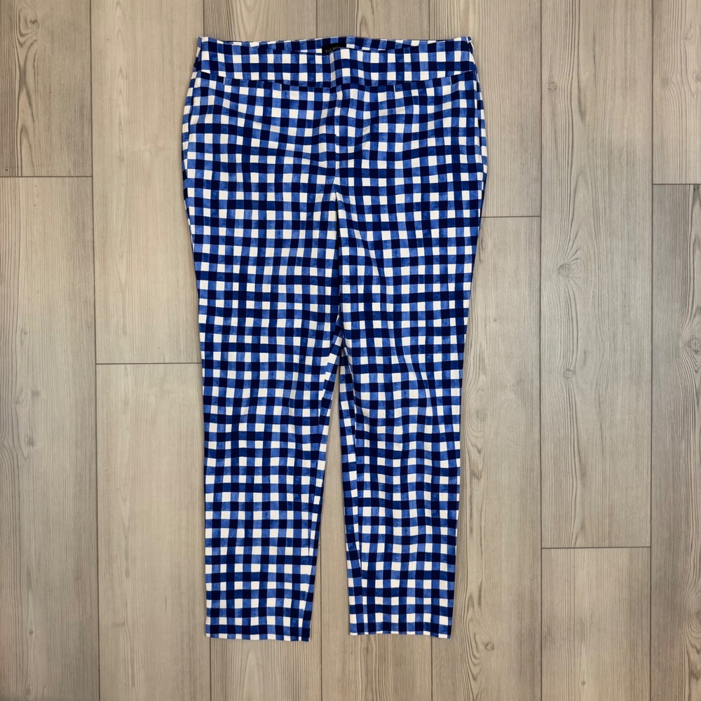 Talbots Chatham Ankle Pants Blue White Gingham Check Slim Leg Side Zip Size 14